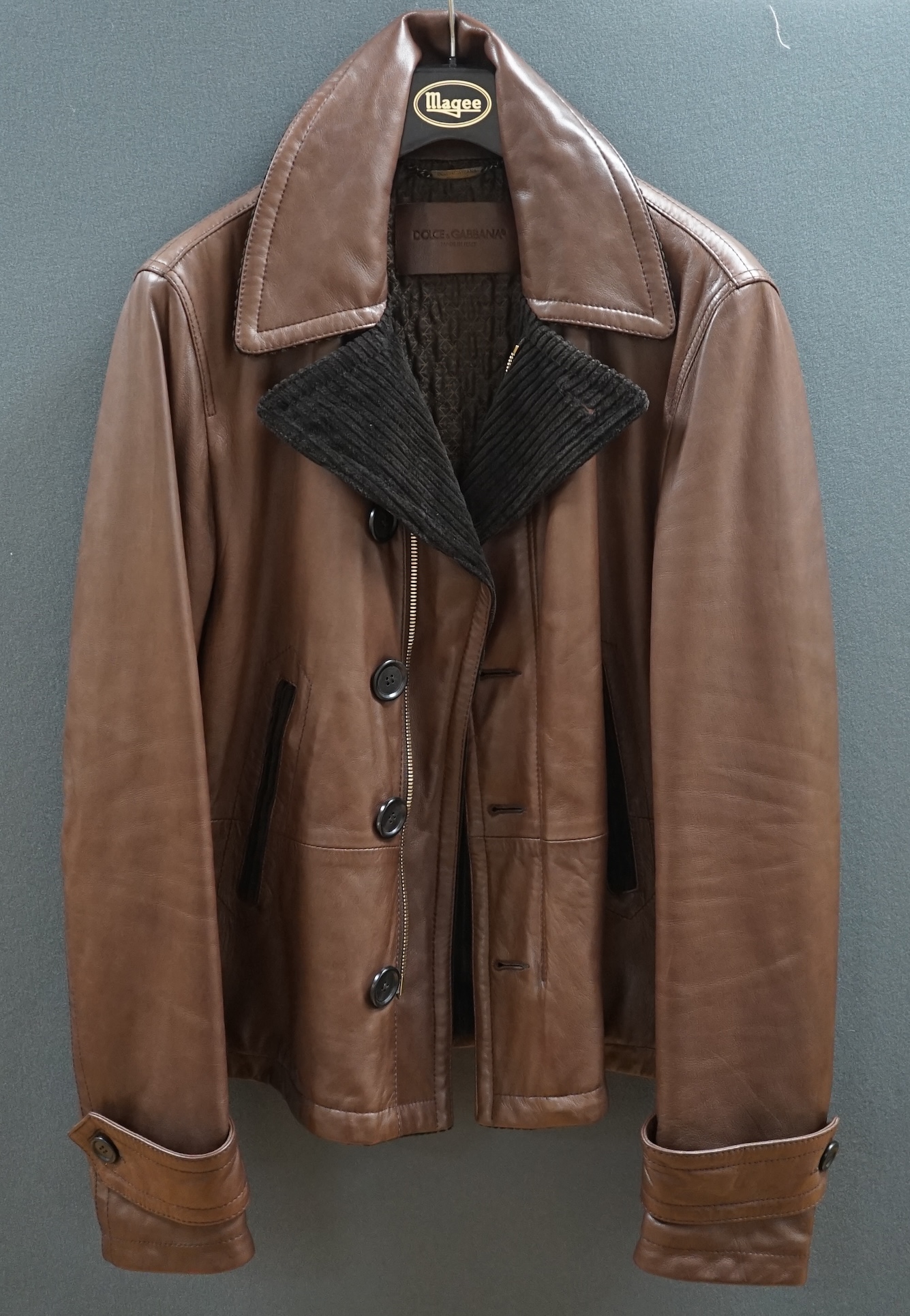 A gentleman's brown leather Dolce & Gabbana jacket. Size L